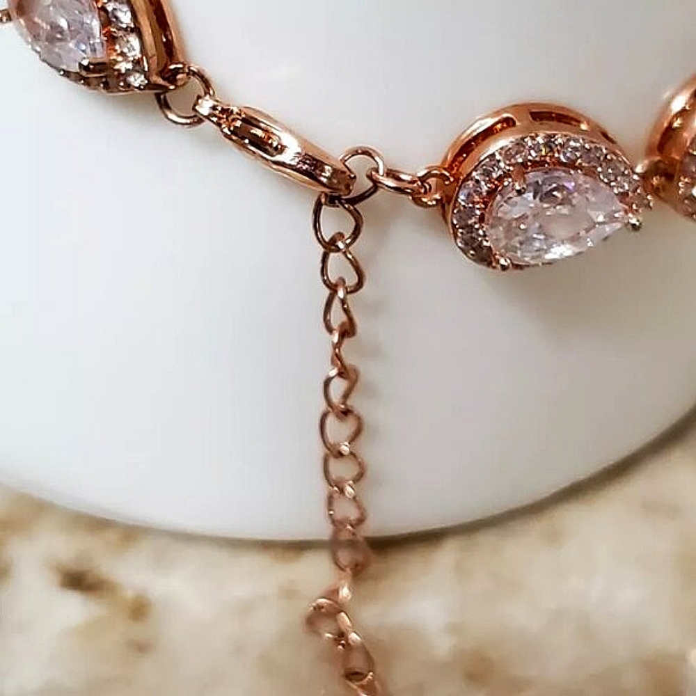 Rose Gold Plated 2 Pc Crystal Earrings & Bracelet Jewelry Set - Picture 11 of 17